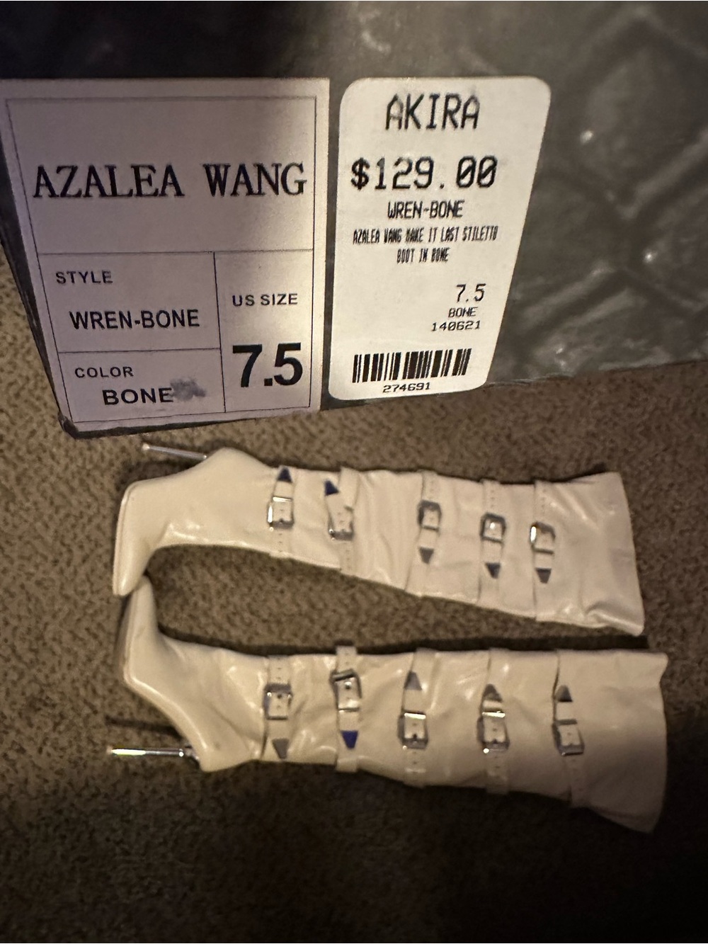 Azalea Wang Wren Bone Patent Knee-High Buckle Boots - Bone